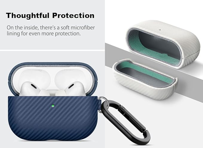 Leather Case - for AirPods Pro 2 Case Cover with Keychain - Selected Skin-Friendly Leather, Carbon Fibre Texture, Handmade Shockproof Hard Cover for AirPods Pro 2nd Generation Earbuds - Blue