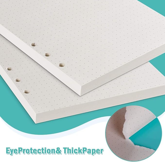 A6 Refill Paper, 320 Pages A6 Loose Leaf Paper 6 Hole Notebook Refills for 6 Ring Refillable Binder Notebook Planner Diary Journals Painting Personal Organiser-Dotted Pages