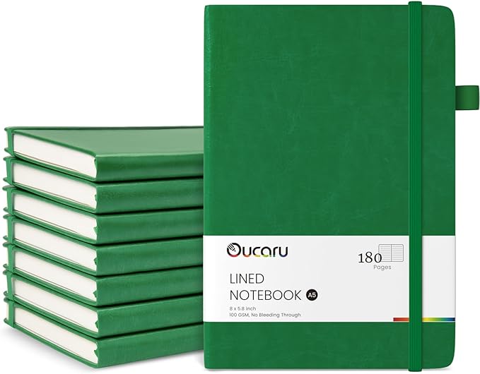 Oucaru Lined Journal Notebook, 8 Pack, 180 Pages, A5 Journals for Writing, 100 GSM Thick Paper, Small Notebooks Daily Journal for Women Men Work, Business, School, Travel Supplies
