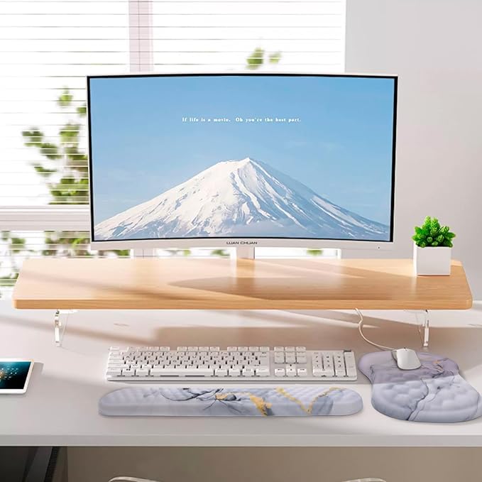 Mouse Pad Wrist Support, Laokiiy 2 in1 Keyboard Wrist Rest+ Ergonomic Mouse Pad, Non-Slip Wrist Rest for Computer Keyboard, Made Easy Typing & Relieve Wrist Pain(White Gold Gray Marble)