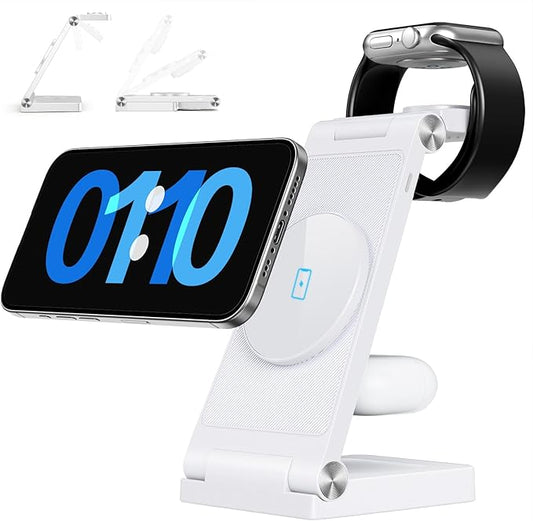 2025 Traveling Wireless Mag-Safe Fast Charging Station,Magnetic 3 in 1 Charger with Light for iPhone 16 15 14 13 12 Pro Max Plus,Apple Watch Series & Air pods 4 3 2 Pro-Gifts for Wife & Husband
