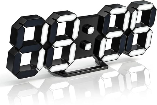 EDUP HOME 3D LED Clock Desk Alarm Clock Wall Clock with Remote Control, 9.7" LED Electronic Clocks, Snooze Model, Temperature, Night Light Auto/Custom Brightness