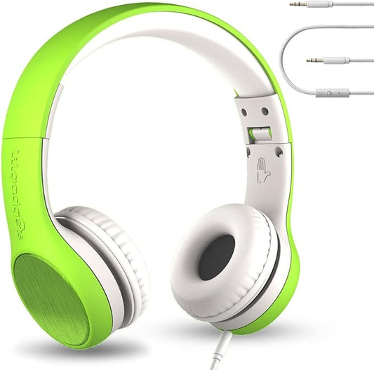 LilGadgets Connect+ Style On-Ear Kids Headphones w/Microphone - SharePort Technology, SoftTouch Padding, Detachable Cable, Noise Reduction, Durable & Adjustable, Green Kids Headphone with Microphone