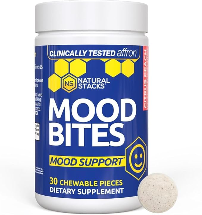 Saffron Supplement with Vitamin B3 - Mood Support Supplement - 14mg Saffron Extract & 62mg Vitamin B3 Niacin - Mood Bites for Stress Relief - Clinically Tested Affron - 30 Citrus Peach Chewables