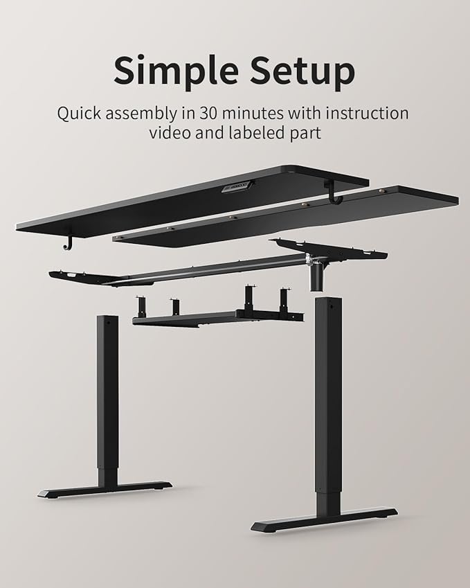 FEZIBO Standing Desk with Keyboard Tray, 55 x 24 Inch Adjustable Height Sit Stand Desk with Memory Presets for Home Office, Ergonomic Computer Workstation, Black