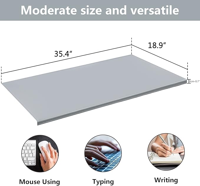 AKOZLIN 35.4"x 18.9" Soft PU Leather Surface Office Desk Mouse Mat Anti-Push Pad with Full Grip Fixation Lip Table Blotter Edge-Locked Protector Grey