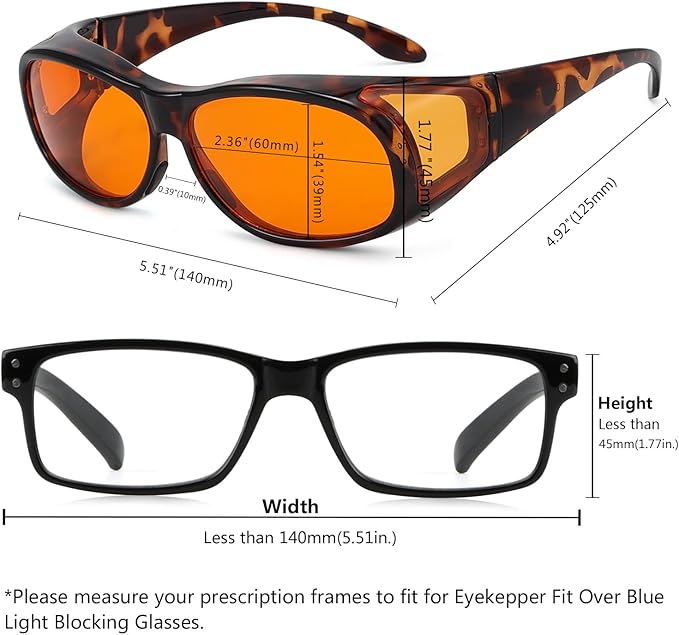 Eyekepper 100% Blue Reduction,Fitover Anti-Blue Blocking Computer Glasses with Extra Amber Lenses for Women, Tortoise