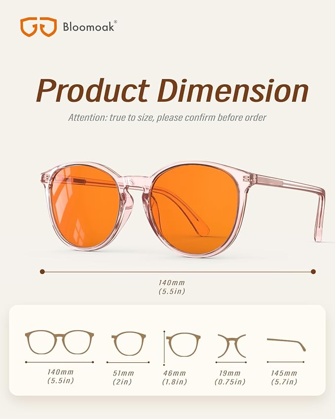 Bloomoak 99% Orange Blue Light Blocking Glasses,Retro Trendy Round Style,Relieve Eye Fatigue,Improve Sleep For Screens/Games
