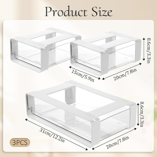 3 Pcs Under Desk Drawer Organizer, Table Hidden Slide Out Desk Drawers Clear Mounted Desktop Pencil Holder 2 Sizes Drawer Divider for Home Office Kitchen Bedroom