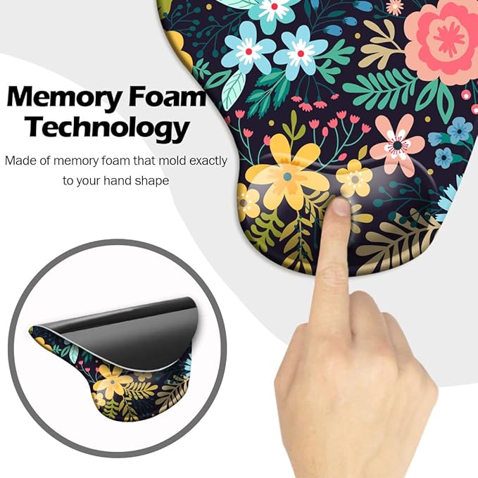 DOOKE Ergonomic Mouse Pad with Wrist Support,Mouse Pads with Non-Slip PU Base for Home Office Working Studying Easy Typing & Pain Relief Watercolor Floral