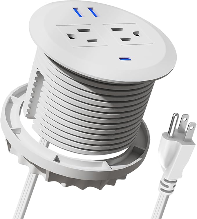 3 Inch Desktop Power Grommet,20W USB C Fast Charging Station,3-USB Port,Flush Mount,6.5 ft Power Cord.Round Recessed Power Strip,Desk Hole Grommet Outlet for Workspace,Sofa,White