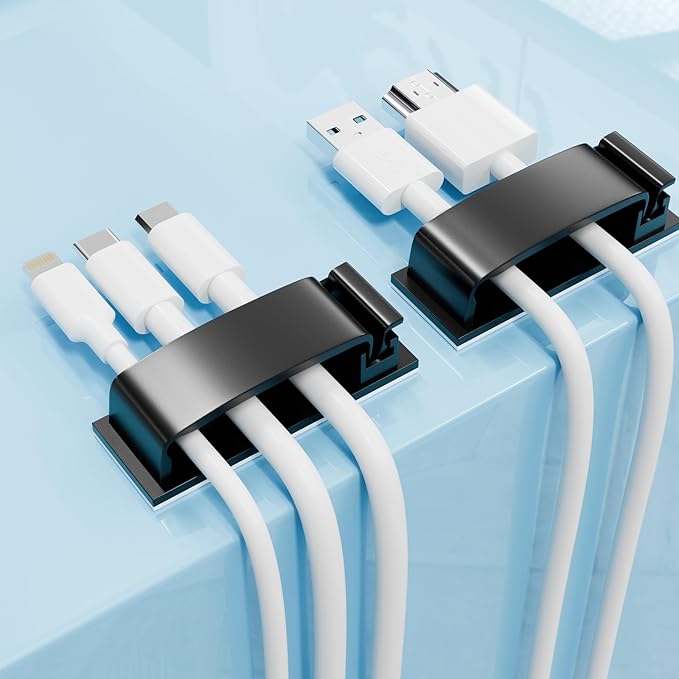 Cable Clips 50Pcs, Cable Management Under Desk Self Adhesive Cable Management Clips, 3 Functions Cord Holder, Large Cable Organizer Wire Keeper for Home Office Desk Phone Car Wall Desktop (Black)