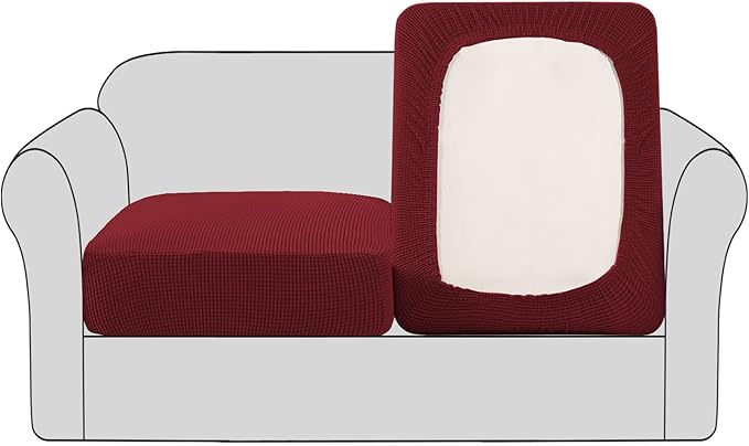 H.VERSAILTEX High Stretch Individual Seat Cushion Covers Sofa Slipcovers Couch Cushion Covers Sofa Covers Featuring Jacquard Textured Twill Fabric (2 Pack for 2 Cushion Loveseat, Burgundy Red, One)