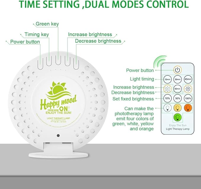 McDen Light Therapy Lamp,UV-Free 10000 Lux,with Green Light and White Light Therapy, 20 Adjustable Brightness Levels and 4 Timer Function (GLD-MM77)