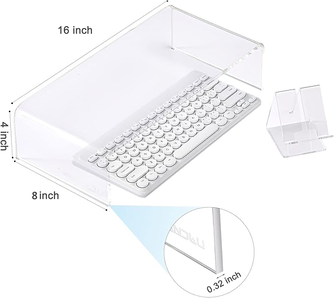 Premium Acrylic Monitor Stand | Clear Laptop Riser for Desk, Office and Home | Computer Stand for TV, Printer, and More | 16" L x 8" W x 4" H with Bonus Phone Stand