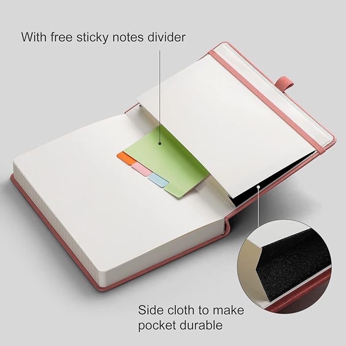 AHGXG Thick Journal Lined Notebook, 320 Numbered Pages Leather Journal for Women, A5 Notebook College Ruled, 100gsm Paper,Faux Leather Hardcover, 5.75'' X 8.38''-Pink