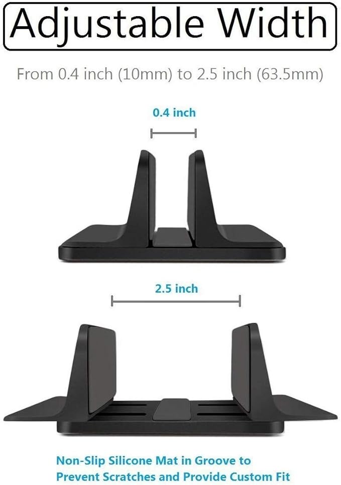 Vertical Laptop Stand for Desk [Adjustable] Sturdy Aluminum Dock Fits All Laptops (up to 20.3 inches) Space Saving, Modern Compact Holder, Compatible with MacBook Pro/Air, Surface, HP, Dell (Black)