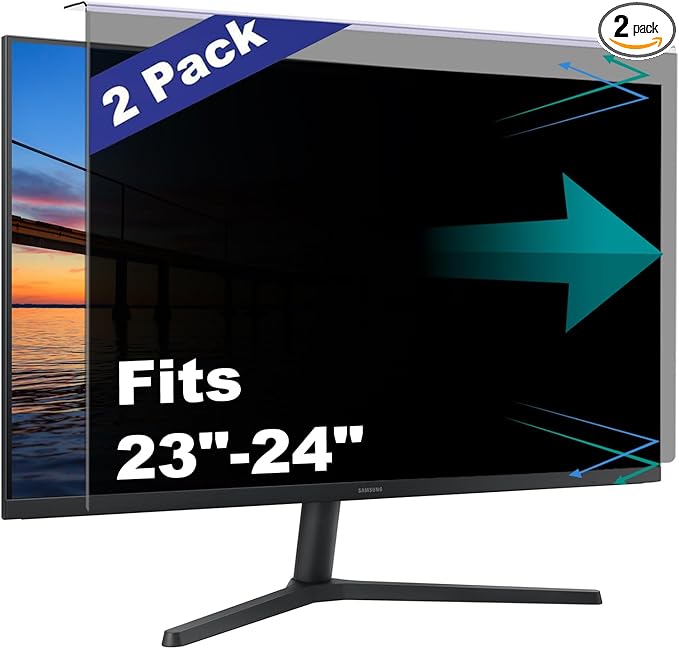 2 Pack Computer Privacy Screen Shield Compatible for 23.6/23.8/24 Inch 16:9 Widescreen Desktop Monitor - Anti Glare & Blue Light Filter - Hanging Design for Easy On/Off
