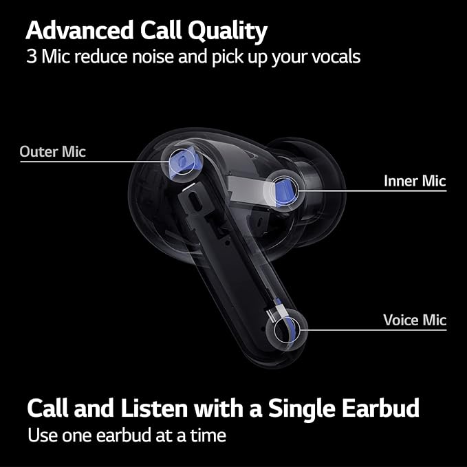 LG TONE Free True Wireless Bluetooth FP9 - Active Noise Cancelling Earbuds with UVnano Charging Case, Black