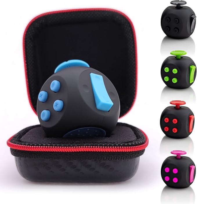 PILPOC theFube Fidget Cube, 6-Sided Stress Relief Infinity Cube for Adults, Kids, Boosts Concentration, Mindfulness Aid, Silent & Audible Modes, Includes Carry Case for Portability (Midnight Sapphire)