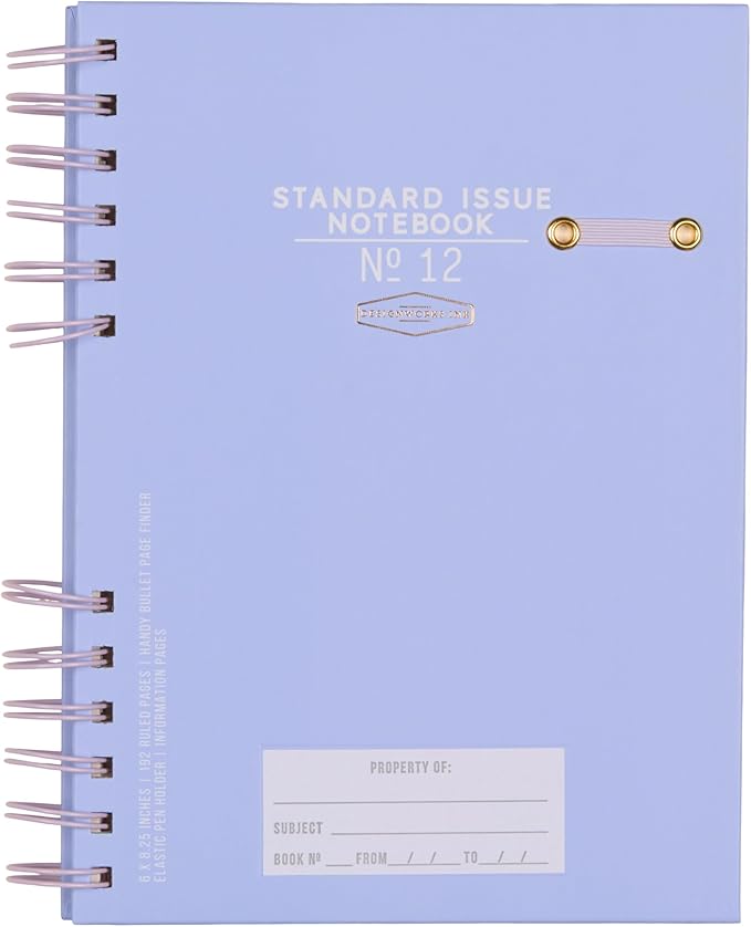DesignWorks Ink Standard Issue Notebook No. 12 – 6" x 8.25" Undated Daily Planner & Writing Journal, 192 Lined Pages, Elastic Pen Holder, Small Notebook for Work & Journaling - Lavender/Periwinkle