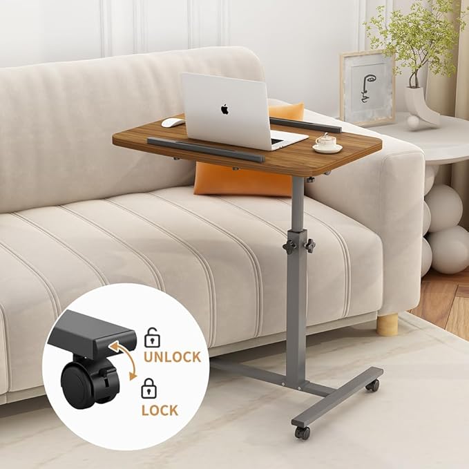 Laptop Table Mobile Adjustable Height Portable Desk Notebook Swivel PC Computer Rolling Desk with Wheels, Laptop Stand for Couch Bedside Hospital Bed Table