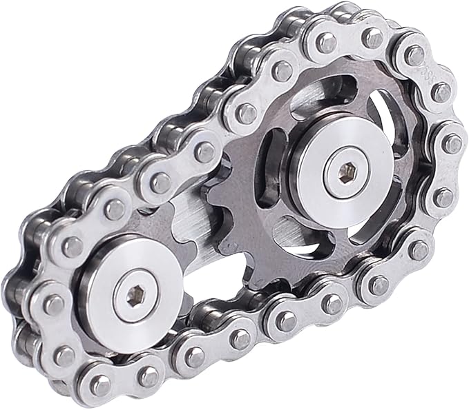Bike Chain Gear Fidget Spinner, Metal Sprocket Chain Fidget Toy, Stress Anxiety Relief Fidget Toy, Focus Finger Spinning Toy, Stainless Steel Mechanics W/Smooth Bearings EDC Novelty Toy