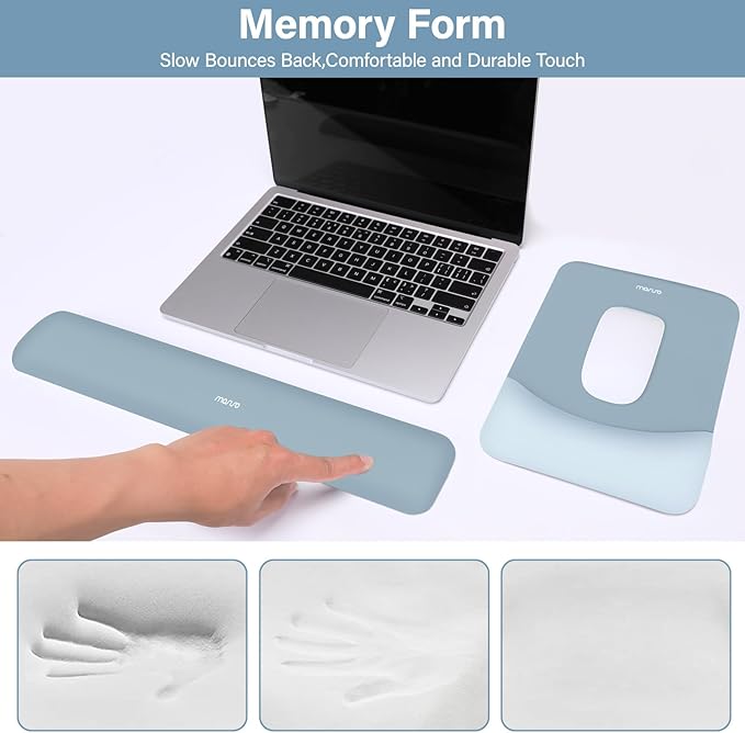 MOSISO Wrist Rest Support for Mouse Pad&Keyboard Set, Rectangular Ergonomic Mousepad Non-Slip Base Home/Office Pain Relief&Easy Typing Pad with Neoprene Cloth&Raised Curved Memory Foam, Aquamarine