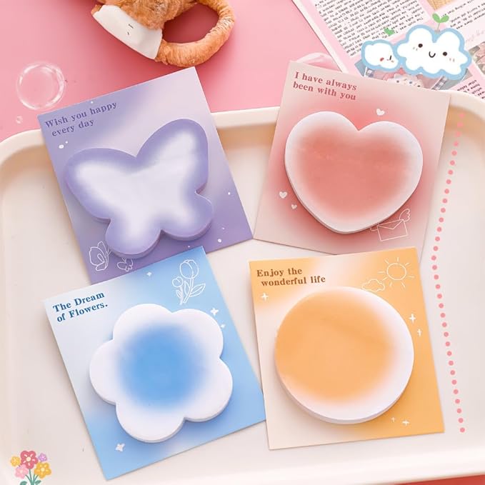 4Pack /120 Sheets Butterfly, Flower, Circle, Heart Shaped Sticky Notes for Studying Work