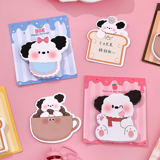 4 Cute Reusable Funny to Do List Dog Stick Post Note Pads Bread Dog, Coffee Dog, Candy Dog, Strawberry Dog, 30 Sheets/Pad, for Office Home School