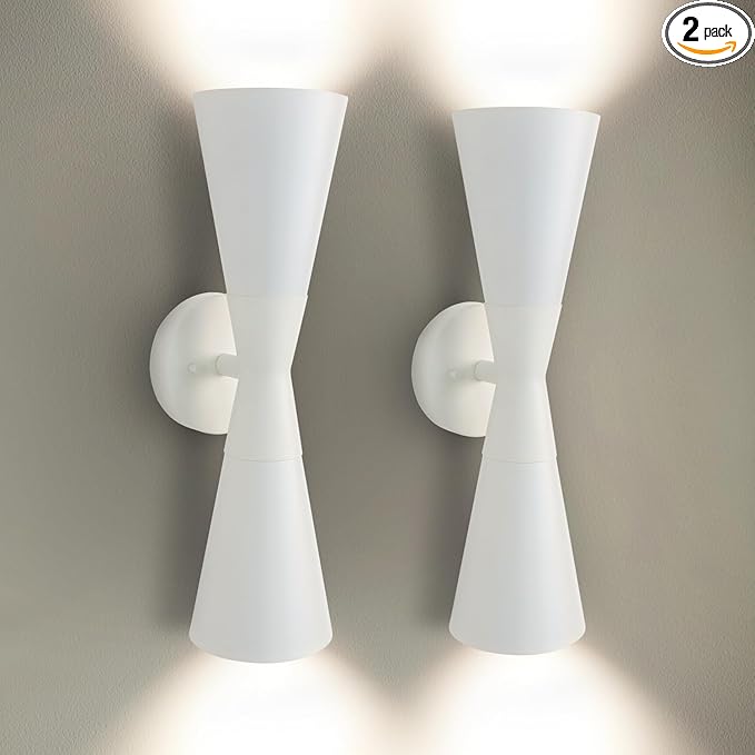 Modern Indoor Wall Sconces Set of 2, Up and Down White Wall Sconces, Mid Century Indoor Wall Light Fixture, Hardwired Wall Mounted Lamp for Living Room, Bathroom, Bedroom, Hallway, 18inches