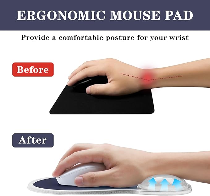 Mouse Pad with Wrist Rest,Ergonomic Mouse Pad with Comfortable Gel Wrist Rest Support and Non-Slip PU Base for Easy Typing Pain Relief, Durable and Washable (Transparent Black Gradient)