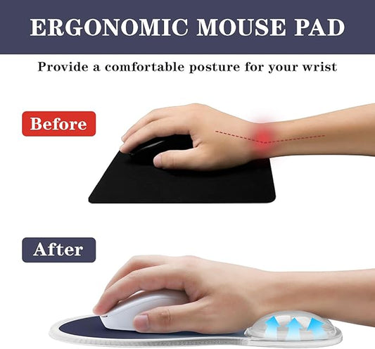 Mouse Pad with Wrist Rest,Ergonomic Mouse Pad with Comfortable Gel Wrist Rest Support and Non-Slip PU Base for Easy Typing Pain Relief, Durable and Washable (Transparent Black Gradient)