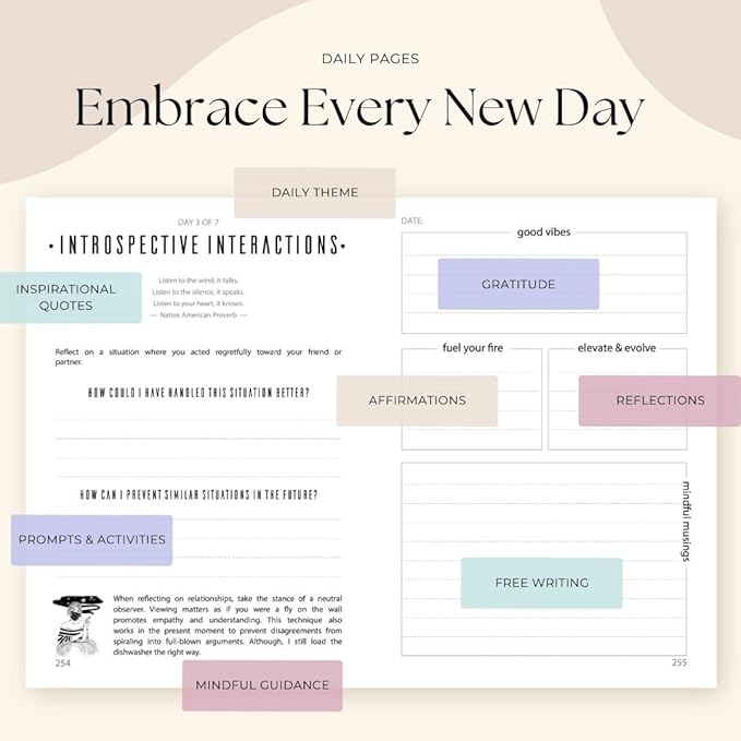 Her Vibe Journal | 13-Week Guided Mindfulness Journal for Women | Fresh Daily Prompts, Activities & Inspiration | Elegant Design & Dreamy Illustrations | Nurture Self-Love & Wellness | A5 Size | Premium Gift Box Included