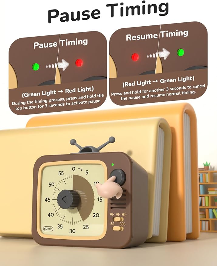 LIORQUE Visual Timer for Kids, 60-Minute Countdown Timers for Classroom Office Kitchen with Silent Operation, Kids Timer for Teaching with Cute Design