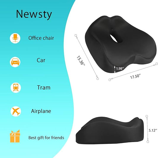 Pressure Relief Seat Cushion for Long Sitting Hours on Office, Home Chair, Car Memory Foam Office Chair Cushion for Back, Coccyx, Tailbone Pain Relief（Black）