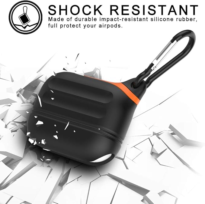 AirPods Pro Case, Waterproof Silicone Cover for AirPods Pro 2 Case | Waterproof Protection | Portable | for USB-C/Wireless | Anti-Lost | One Piece | Black