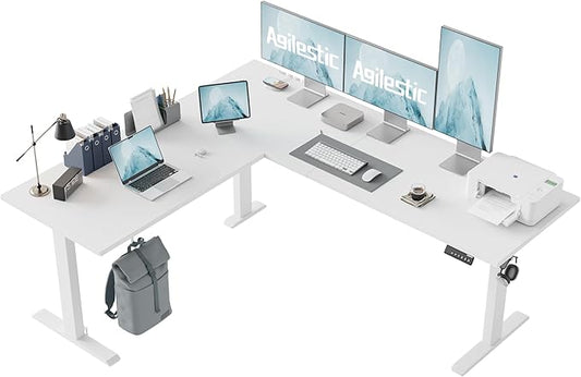Agilestic 75 Inch L Shaped Standing Desk Adjustable Height, Corner Standing Desk, Sit Stand Up Computer Table, Splice Board, White