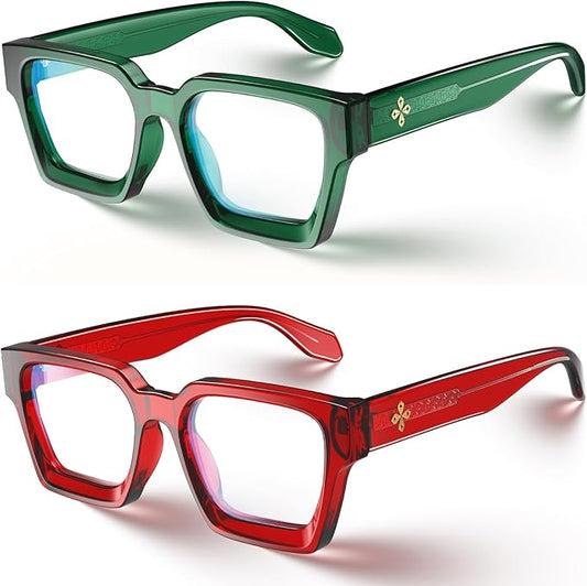 VISOONE 2 Pack Blue Light Blocking Glasses Rectangle Frame and Chic Preppy Look for Women Men RIVER