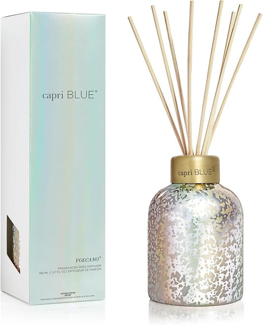 Capri Blue Reed Diffuser - Reed Diffuser Set Includes Scented Oil, Sticks, and Mercury Iridescent Glass Bottle - Home Decor Room Fresheners - Volcano (5.7 fl oz)