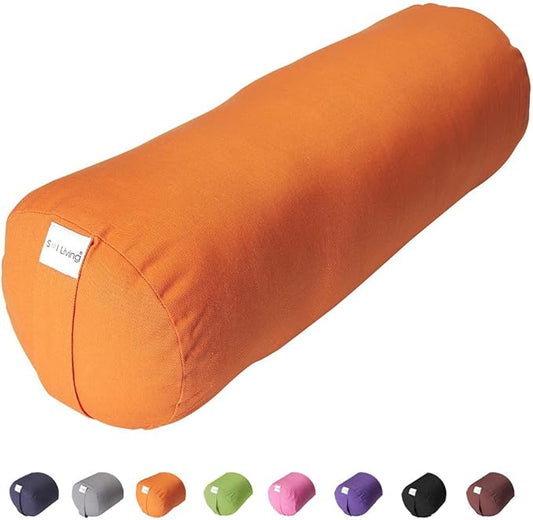 Sol Living Yoga Bolster Pillow for Restorative Meditation - 100% Cotton Cylindrical Cushion with Washable Cover for Balance Support in Asana Poses