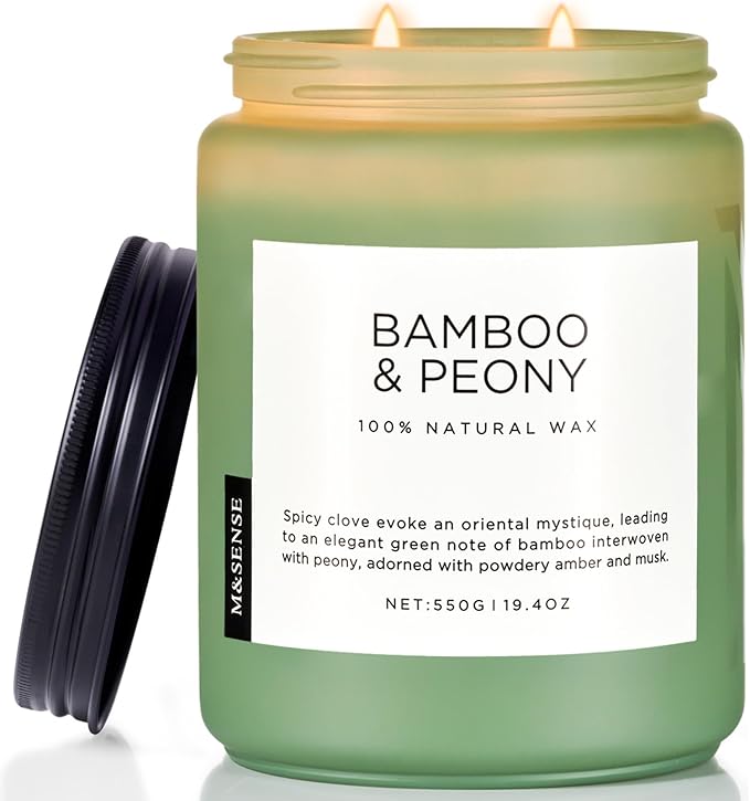 M&SENSE Bamboo Peony Spring Large Candles for Home Scented 19.4oz 110 Hour Long Lasting Burn Natural Organic Soy Candle Gifts for Women, Fresh Smelling Aromatherapy Gifts for Stress Relief