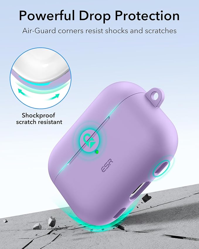 ESR for AirPods Pro 2 Case, Compatible with Airpods Pro 2nd Generation Case (2023/2022/2019), Compatible with MagSafe, Magnetic Lid Lock, Full Drop Protection, Purple