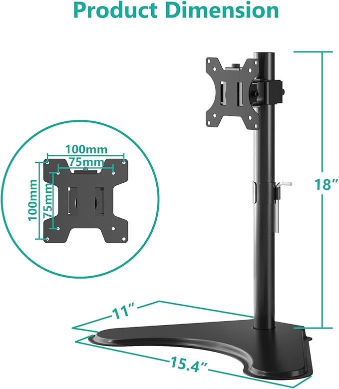 WALI Single Monitor Stand for 13-32 Inch Computer Screens, Freestanding Single Monitors Arm Desk Mount, Universal VESA Monitor Mount 75x75/100x100mm, Adjustable Height and Angle, (MF001), Black
