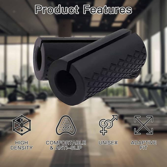 Thick Dumbbell & Barbell Grips for Weightlifting - High-Density Silicone Rubber, Non-Slip Gym Grips for Muscle Growth, Hand Stress Relief, Arm Blaster Adapter (1 Pair)