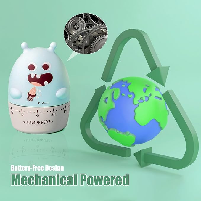 Mechanical Kitchen Timer, Cute Wind Up 60-Minute Manual Countdown for Kids, Classroom, Home, Study and Cooking