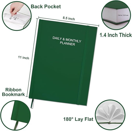 Daily & Monthly Planner for 2025 2026 or Anytime - ADHD Planner Two Pages Per Day, Daily Planner Undated to Increase Focus, Eliminate Overwhelm, Achieve Your Biggest Goals, 8.5'' × 11'', Blue