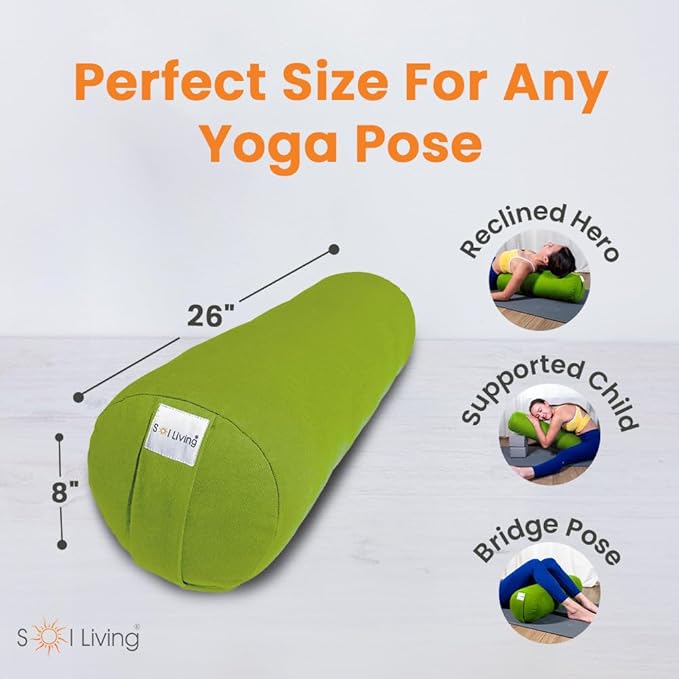 Sol Living Yoga Bolster Pillow for Restorative Meditation - 100% Cotton Cylindrical Cushion with Washable Cover for Balance Support in Asana Poses