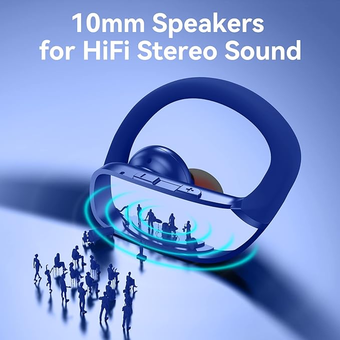 bmani Ear Buds Wireless Earbuds Bluetooth Headphones with 80H Playtime LED Display Case, Over-Ear Hook with Mic, Stereo Sound, Easy Button Controls, Sports Earphones for Running Workout Gym Blue