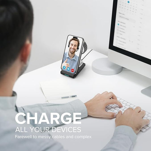 Wireless Charging Station, 3 in 1 Fast Wireless Charger Stand for Multiple Devices Apple Watch Ultra Series 11 10 9 8 7 6 SE 5 4 3 2, iPhone 17 16 15 14 13 12 11 Pro Max/Plus/Air/X/XS/XR, Airpods Pro